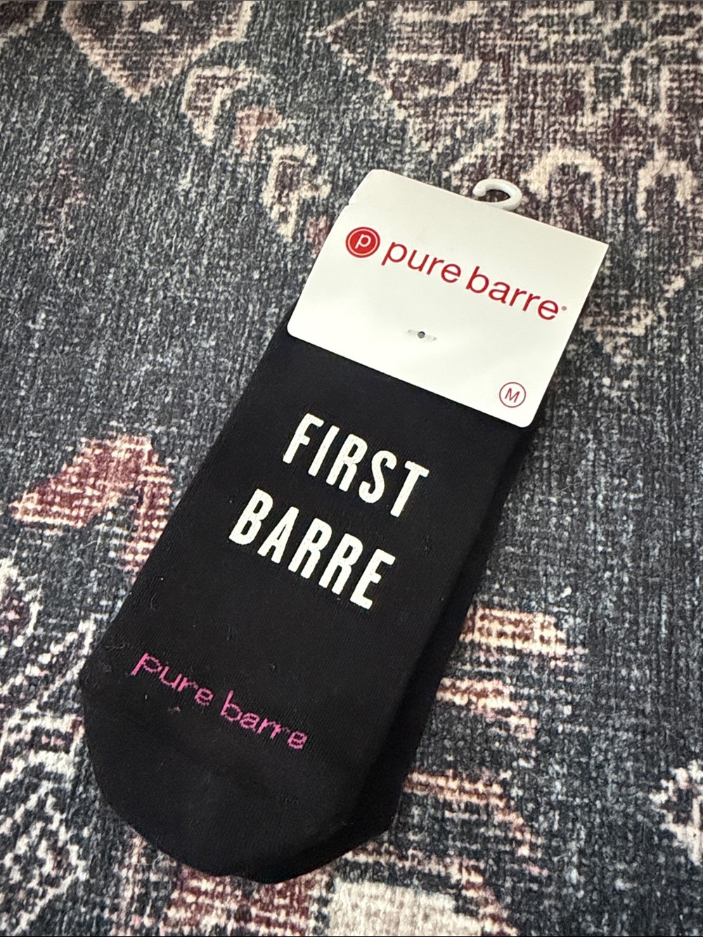 Pure Barre Black Low rise grip socks with FIRST BARRE logo
